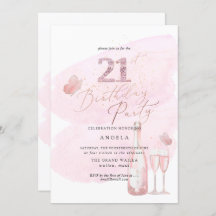 Any Age, Pink Watercolor Champagne 21st