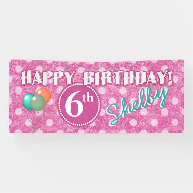 Any Age Polka Dot Birthday 2 Banner (Horizontal)