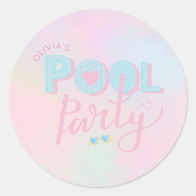 Any age pool party birthday classic round sticker (Front)
