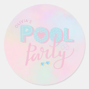 Any age pool party birthday classic round sticker