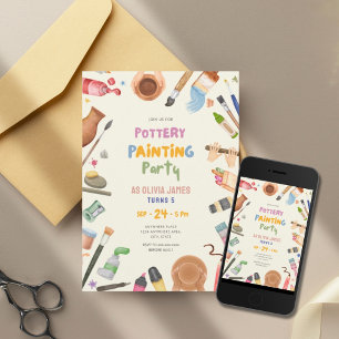 Any age pottery painting birthday party invitation
