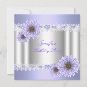 Any Age Pretty Silver Lilac Birthday Party Flower Invitation