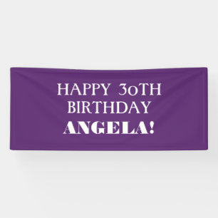 Any Age Purple White Custom Happy Birthday Banner