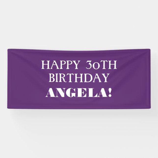 Any Age Purple White Custom Happy Birthday Banner (Horizontal)