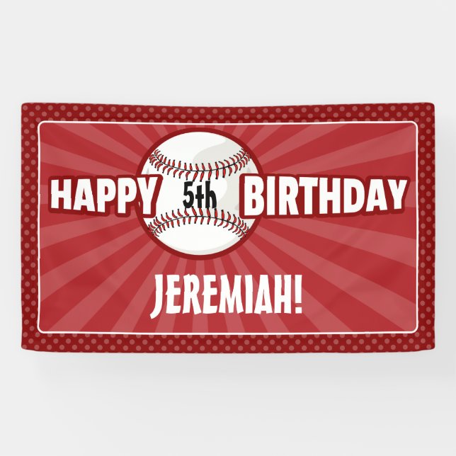 Any Age Red Baseball Birthday Banner (Horizontal)