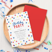 Any Age Red Blue Yellow Confetti Birthday Party