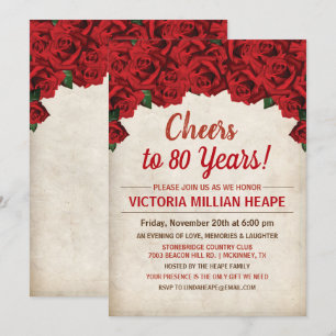 ANY AGE - Red Roses Milestone Birthday Invitation