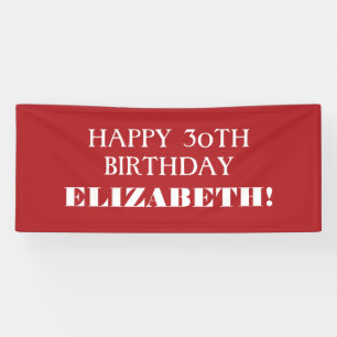 Any Age Red White Custom Happy Birthday Banner