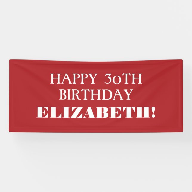 Any Age Red White Custom Happy Birthday Banner (Horizontal)