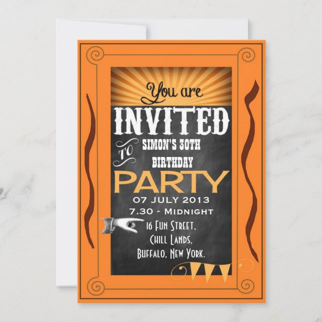 ANY AGE Retro Chalkboard Birthday Party Invitation (Front)