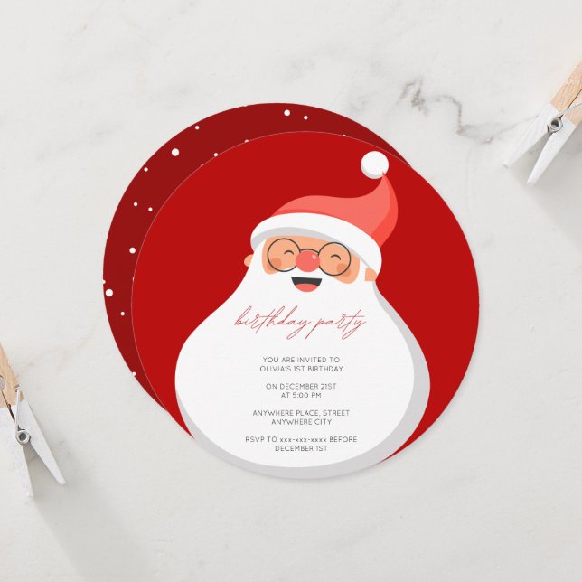 Any age retro Christmas birthday  Invitation (Front/Back In Situ)