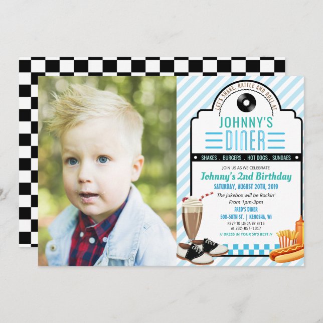 ANY AGE - Retro Diner Birthday Photo Invitation (Front/Back)