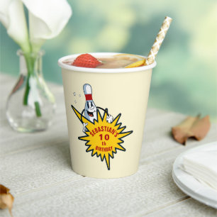Any Age Retro Mascot Bowling Birthday Party Paper Cups