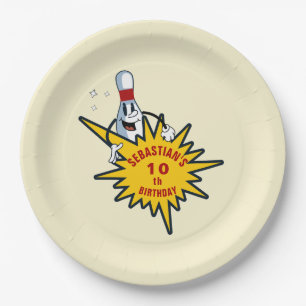 Any Age Retro Mascot Bowling Birthday Party Paper Plate