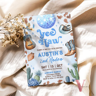 ANY AGE RODEO Cowboy Blue Brown Birthday Invite
