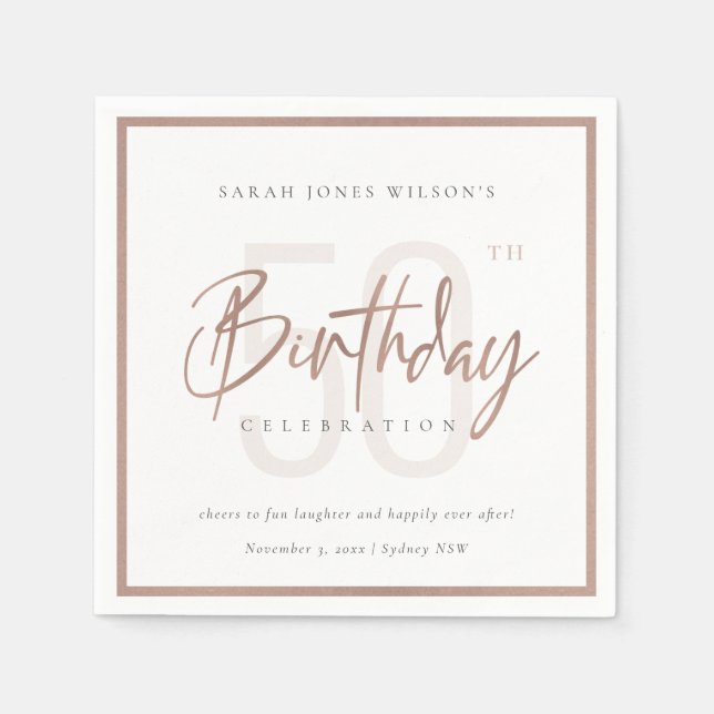 ANY AGE ROSE GOLD BLUSH PINK TYPOGRAPHY BIRTHDAY NAPKIN (Front)