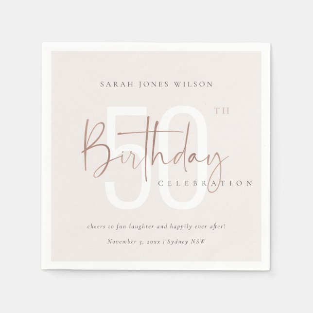 ANY AGE ROSE GOLD BLUSH PINK TYPOGRAPHY BIRTHDAY NAPKIN (Front)