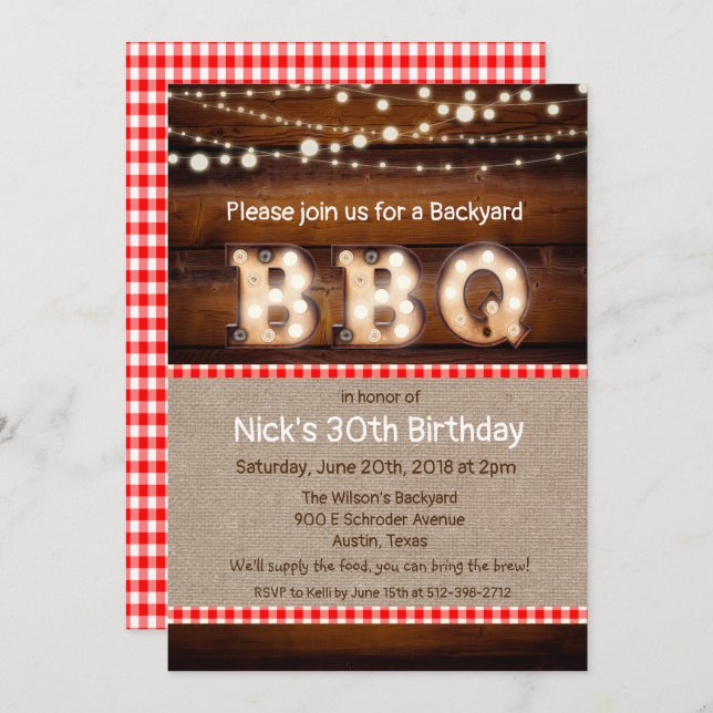 ANY AGE - Rustic Backyard BBQ Invitation (Front/Back)