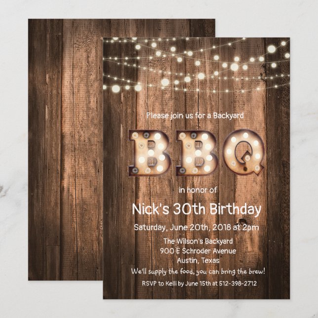 ANY AGE - Rustic BBQ Birthday Invitation (Front/Back)