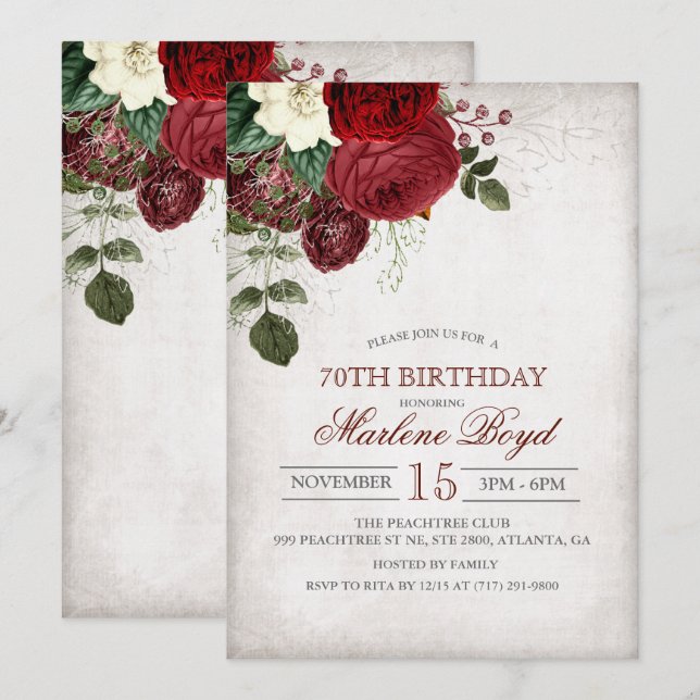 ANY AGE - Rustic Floral Birthday Invitation (Front/Back)