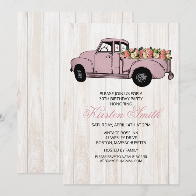 ANY AGE - Rustic Floral Truck Invitation (Front/Back)
