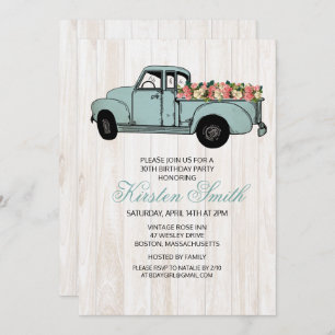 ANY AGE - Rustic Floral Truck Invitation