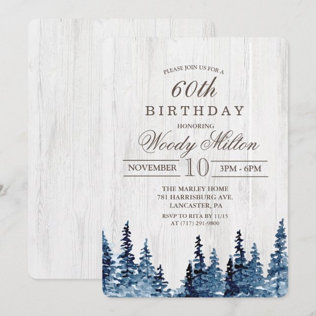 ANY AGE - Rustic Forest Wood Birthday Invitation (Front/Back)