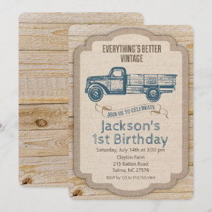ANY AGE - Rustic Truck Boy Birthday Invitation