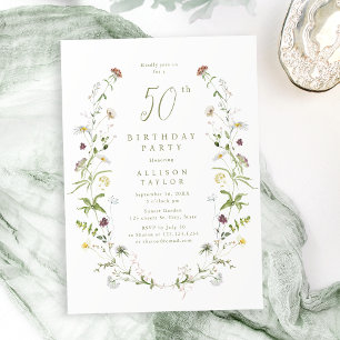 Any Age Sage Wildflower Rustic Boho 50th Birthday Invitation