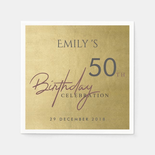 ANY AGE SIMPLE ELEGANT GOLD TYPOGRAPHY BIRTHDAY NAPKIN (Front)