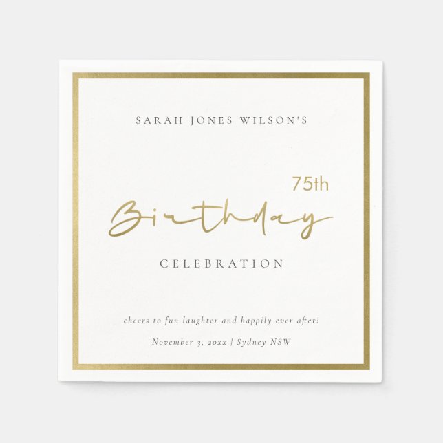 ANY AGE SIMPLE ELEGANT GOLD TYPOGRAPHY BIRTHDAY NAPKIN (Front)