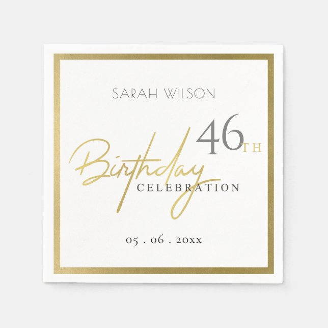 ANY AGE SIMPLE ELEGANT GOLD TYPOGRAPHY BIRTHDAY NAPKIN (Front)