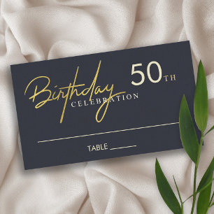 ANY AGE SIMPLE ELEGANT NAVY GOLD BIRTHDAY PLACE BUSINESS CARD