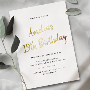 Any Age   Simple Minimal White and Gold Birthday