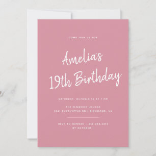 Any Age   Simple Rose Pink Modern Women's Birthday Invitation