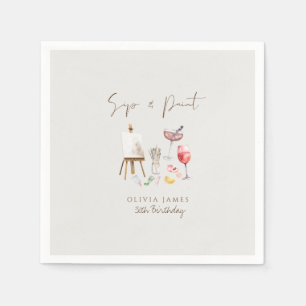 Any age sip and paint birthday  napkin