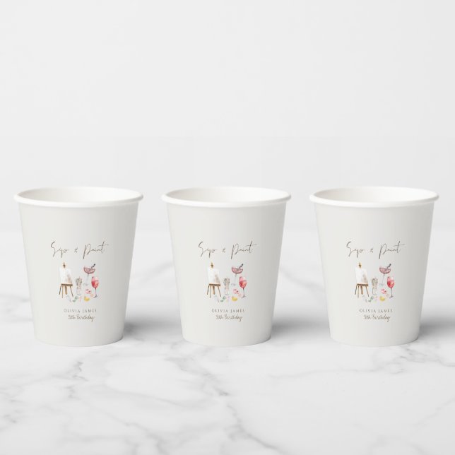 Any age sip and paint birthday  paper cups (Multi)