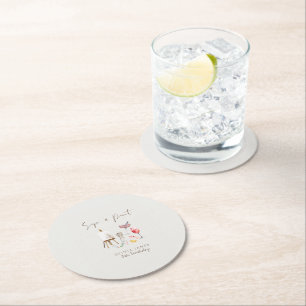 Any age sip and paint birthday round paper coaster