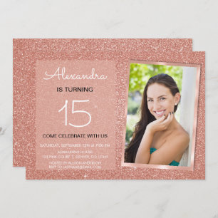 Any Age Sparkle Rose Gold Blush Pink Photo Invitation