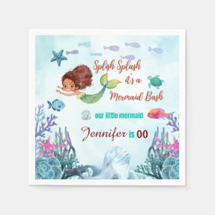 Any Age Splish Splash Bash Mermaid Girls Birthday  Napkin