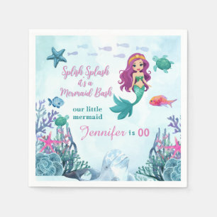 Any Age Splish Splash Bash Mermaid Girls Birthday  Napkin