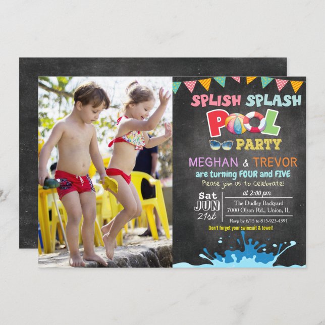 ANY AGE - Splish Splash Dual Pool Party Invitation (Front/Back)