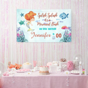Any Age Splish Splash Mermaid Bash Girls Birthday  Banner