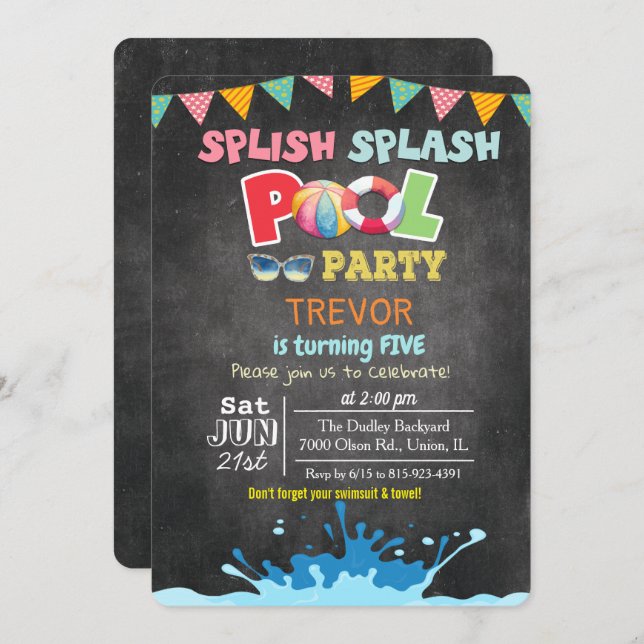ANY AGE - Splish Splash Pool Party Invitation (Front/Back)