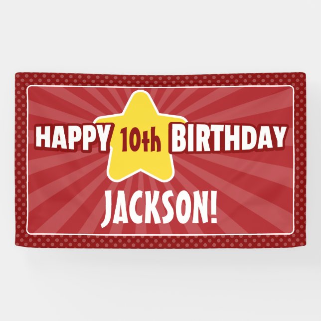 Any Age Star Red Birthday Banner (Horizontal)