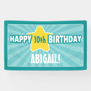 Any Age Star Teal Aqua Blue Birthday Banner
