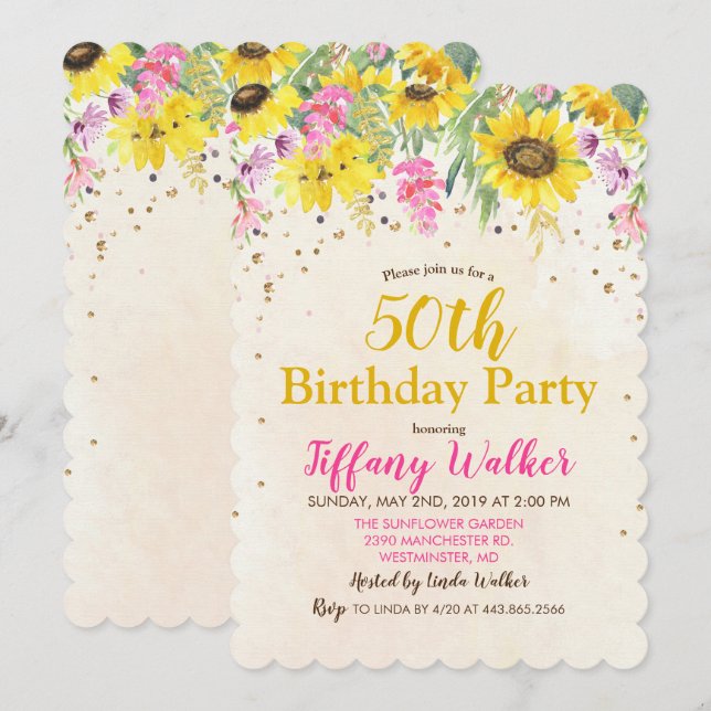 ANY AGE - Sunflower Birthday Party Invitation (Front/Back)