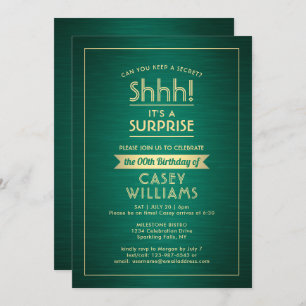 Any Age Surprise Birthday Elegant Green and Gold Invitation