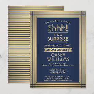 Any Age Surprise Birthday Elegant Navy Blue Gold Invitation