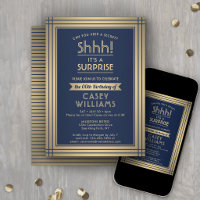 Any Age Surprise Birthday Elegant Navy Blue Gold